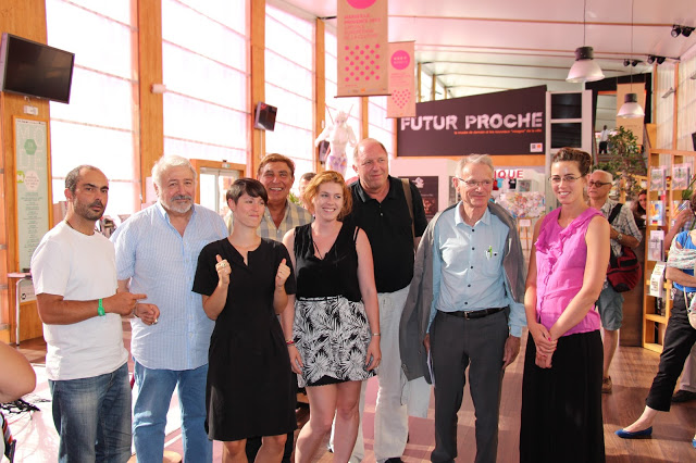 Cyril Brunet, Robert Mencherini, Jean-Pierre Foucault, Ulrich Fuchs et Bernard Latarjet et l'équipe du Pavillon M et de MP2013 (PHOTO PHILIPPE MAILLÉ)