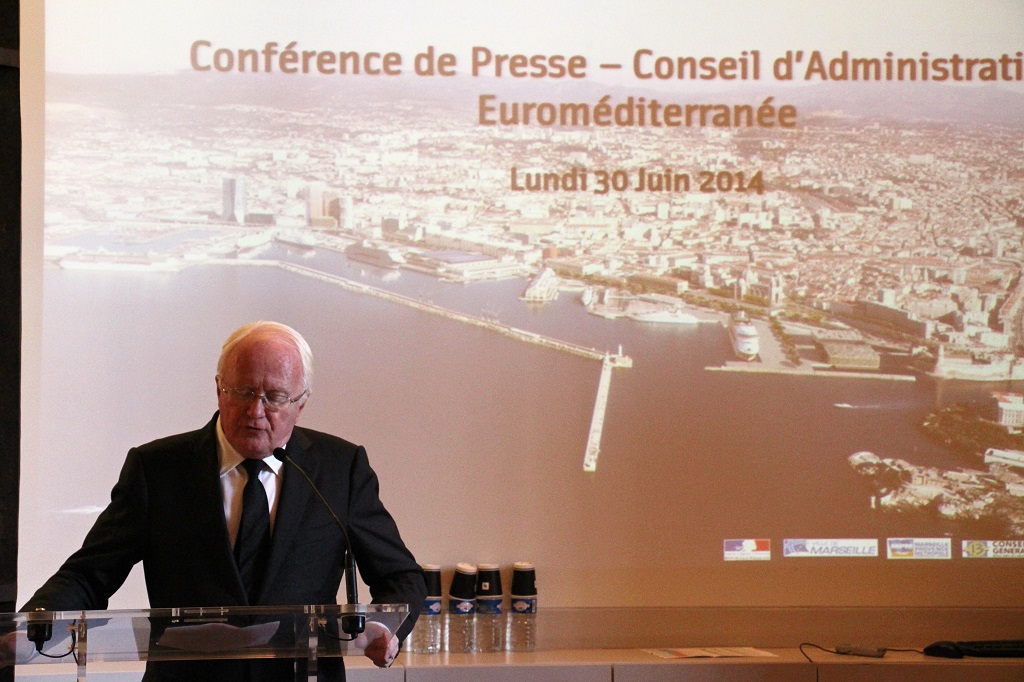 Michel Vauzelle, président d'euromed est intervenu ce lundi à l'issue du Conseil d'administration de l'Etablissement public (Photo Philippe Maillé)