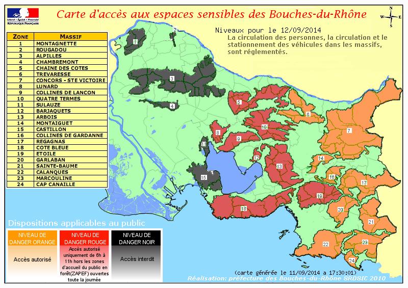 Trois codes couleur (orange, rouge et noir) vous orientent pour déterminer par massif une accessibilité partielle ou totale, voire une interdiction absolue