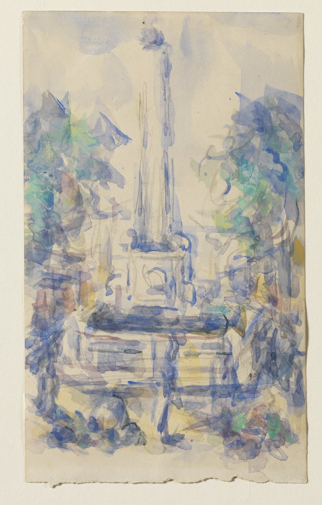 « La Fontaine de la place de la mairie à Aix-en-Provence » de Cézanne, aquarelle et mine de plomb