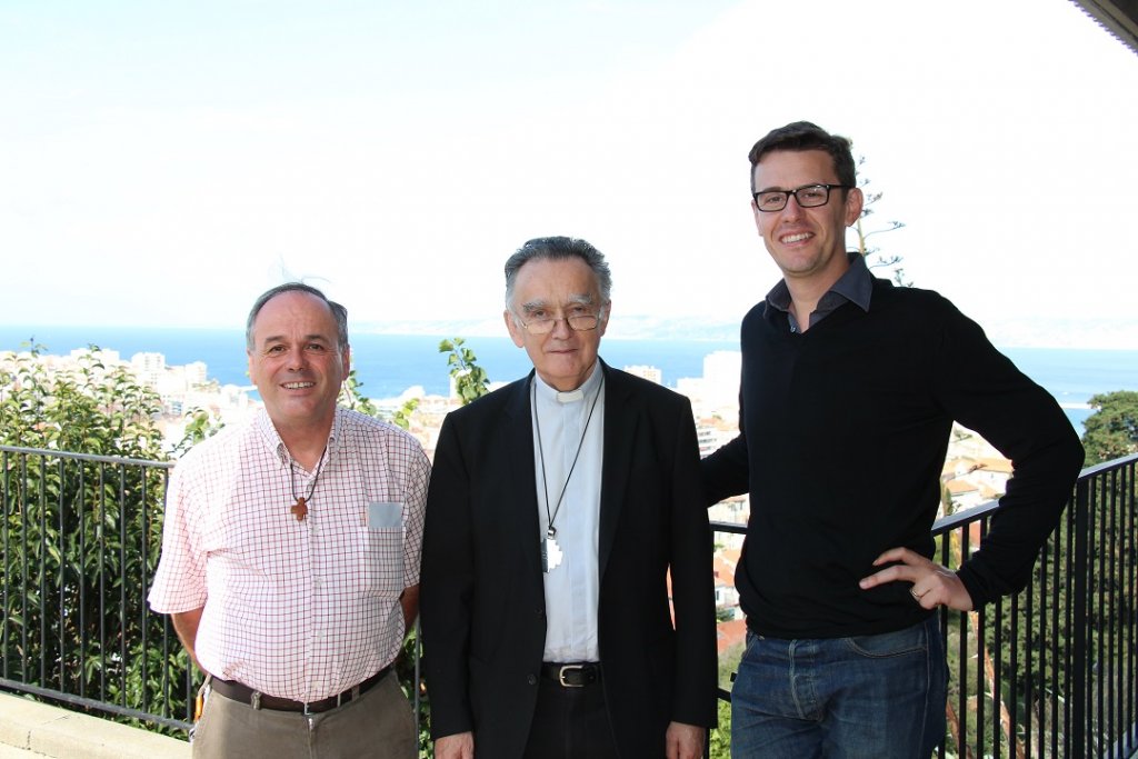 Mgr Pontier, entouré de Quentin Josnin et Christophe Davieau (Photo Philippe Maillé)