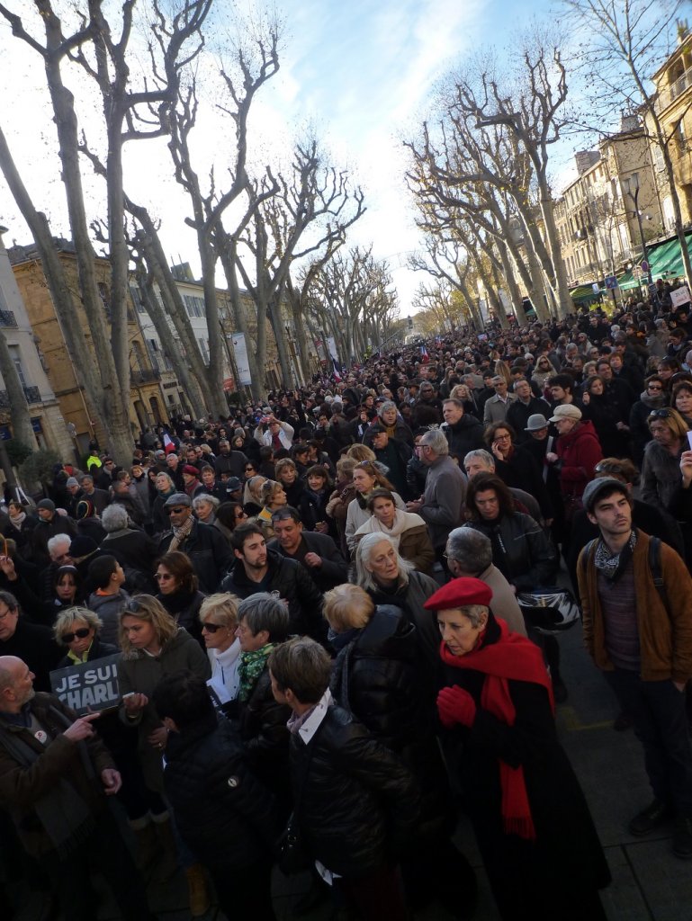 De haut en bas, les 440 mètres du cours Mirabeau étaient noirs de monde. Du jamais vu dans l'histoire récente de la Cité du Roi René. (Photo M.E.).