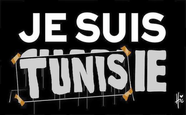 En soutien au peuple tunisien, le slogan "Je Suis Charlie" laisse place à "Je Suis Tunisie" (Dessin du caricaturiste algérien Le Hic)