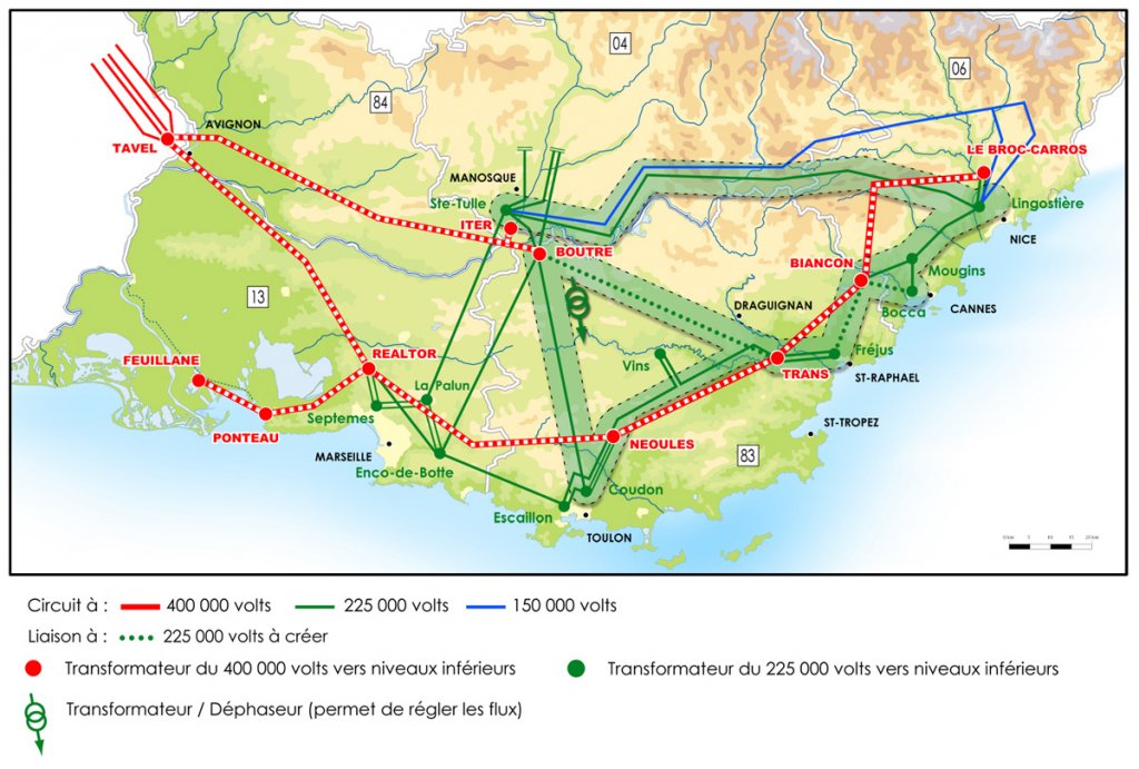 Carte du filet de sécurité électrique en Paca (RTE)