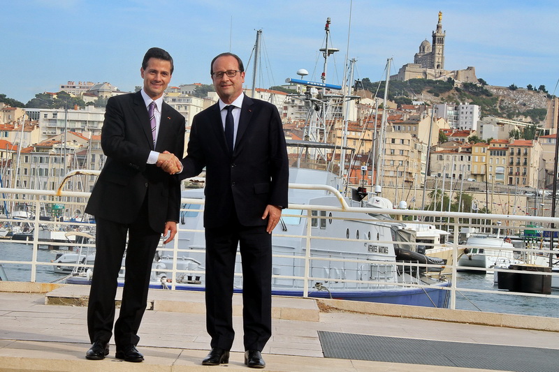 L'étape marseillaise de la visite d’État du Président mexicain, Enrique Pena Nieto avec François Hollande (Photo Robert Poulain)