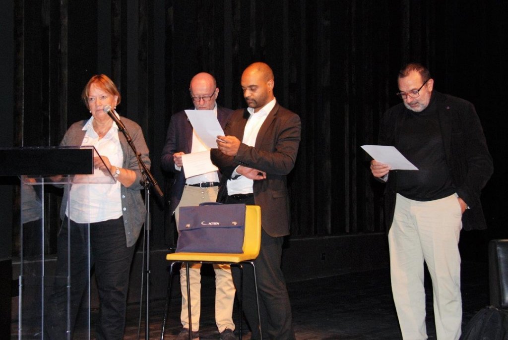 Les présidents des associations antiracistes, Françoise Dumont (LDH), Alain Jakubowicz (LICRA) , Pierre Mairat (MRAP) et Dominique Sopo (SOS Racisme), ont lancé un Appel national du Camp des Milles (Photo C.d.M.)