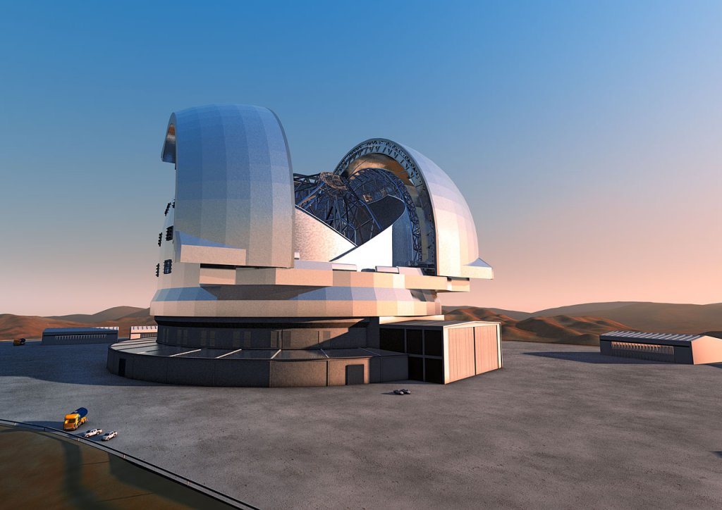 Le télescope européen, baptisé E-ELT (European Extremely Large Telescope) sera le plus grand du monde, avec un miroir de 39 mètres de diamètre lorsqu'il sera mis en service en 2025 dans le désert d'Atacama, dans le nord du Chili (Photo : ESO)