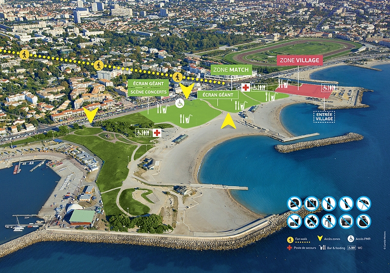 La Fan Zone sur les plages du Prado à Marseille