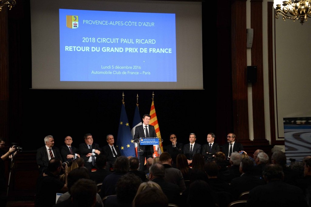 Christian Estrosi, président de la région Provence-Alpes-Côte d'Azur a officialisé le retour de la Formule 1 en France lors d'une conférence de presse organisée au siège de l'Automobile Club de France à Paris (Photo D.R.)