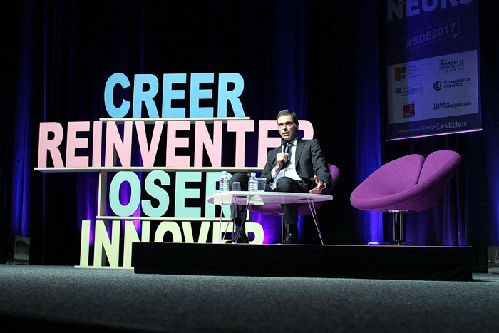 Rodolphe Saadé, directeur général du Groupe CMA CGM, a créé l'événement au Salon des Entrepreneurs en annonçant la création de son propre incubateur à Marseille (Photo Robert Poulain)