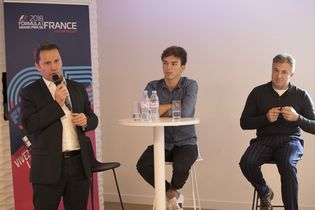 Gilles Dufeigneux, Directeur Général du Grand Prix de France, Pierre Gasly, pilote Toro Rosso et Jean Alesi, ambassadeur du circuit Paul Ricard ont présenté la politique de billetterie du Grand Prix de France (Photo GPF)