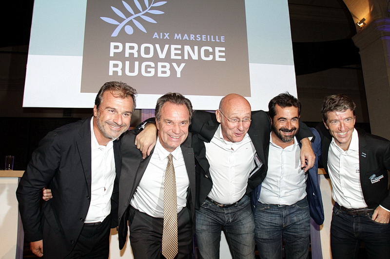 Jean-Luc Chauvin, Renaud Muselier, Bernard Laporte, Yohan Bencivenga, Denis Philipon font bloc pour Provence Rugby (Photo Robert Poulain)