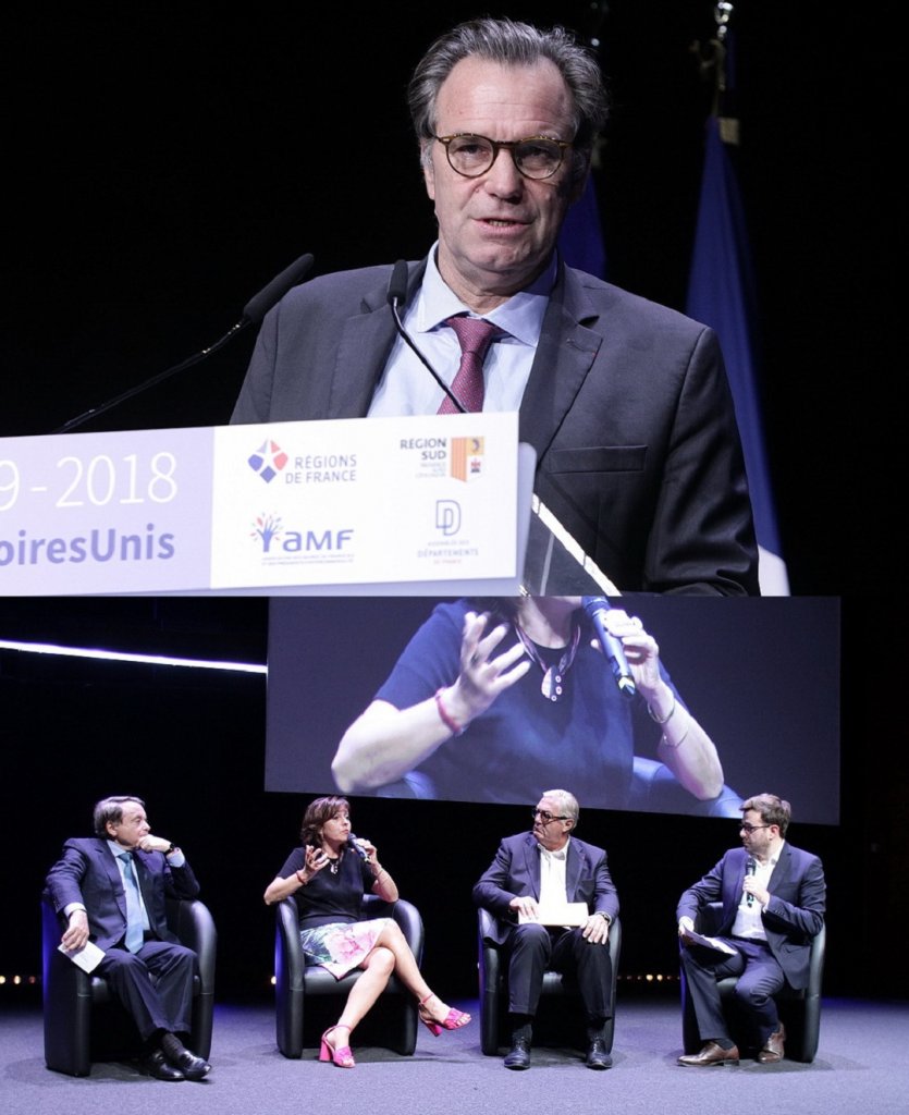 Renaud Muselier, président de la Région Sud, André Laignel, maire d’Issoudun et premier vice-président de l’Association des maires de France (AMF), Carole Delga, présidente de la Région Occitanie, François Sauvadet, président du Département des Côtes d’Or (Photo Robert Poulain)