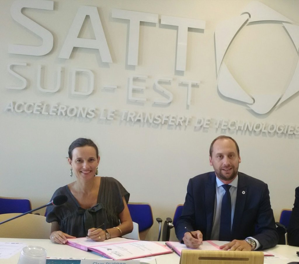 Clara Ducord, directrice du Cancéropôle et Laurent Baly, président de la Satt Sud-Est (Photo Carole Payrau)