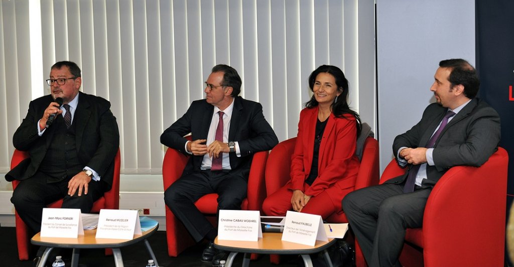 Jean-Marc Forneri, Renaud Muselier et Christine Cabau Woehrel ont dévoilé le nom du groupement lauréat (Photo Laure Chaminas/GPMM )