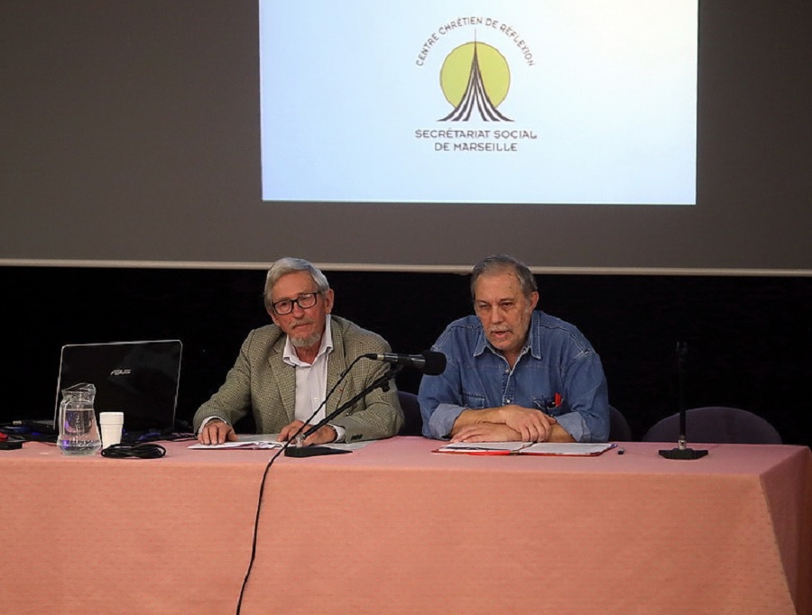 Philippe Langevin, économiste, Président de l'ARDL et Bernard Cheval, le président du Centre chrétien de réflexion ont alerté sur la situation de la pauvreté à Marseille (Photo Robert poulain)