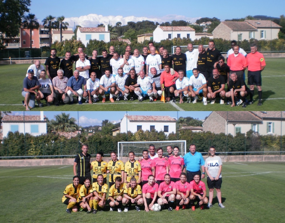 Les équipes posent pour les photos souvenirs avant de taper dans le ballon (Photos G.D)