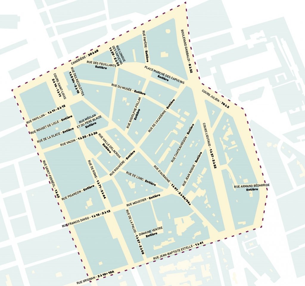 Le périmètre géographique du permis de louer est situé dans le quartier de Noailles, dans le 1er arrondissement de Marseille