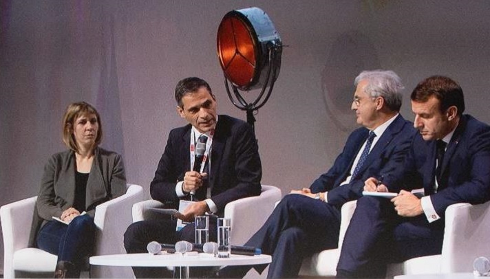 Rodolphe Saadé, PDG du Groupe CMA CGM, a exposé au Président de la République, Emmanuel Macron sa vision du transport maritime de demain (Photo D.R/CMA CGM)