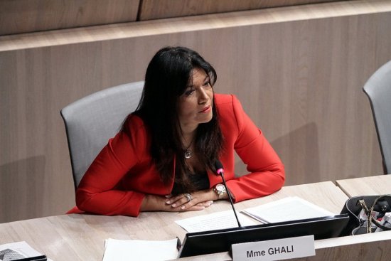 Samia Ghali dans l'hémicycle du conseil municipal de Marseille (Photo Robert Poulain)