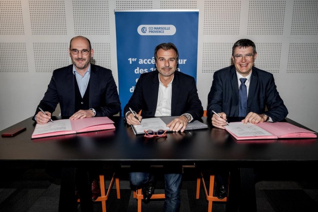 Jean-Luc Chauvin, président de la CCIAMP entouré de Jean-Marc Torrollion, Président de l’Ecole Supérieure de l’Immobilier Business Executive et de la Fnaim et Didier Bertrand, Président de la Chambre Fnaim AMP (Photo D.R.)