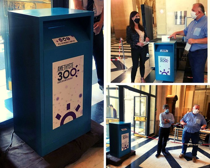 "Améthyste 300" présentée au Palais de la Bourse de Marseille par son concepteur Eric Di Mercurio, dirigeant de A4 recyclage et en présence de Catherine Gineste (Photos CCIAMP)