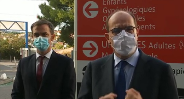 Le ministre de la santé Olivier Véran et le Premier ministre Jean Castex étaient ce samedi à Marseille ici à l'hôpital Nord (Photo capture d'écran)