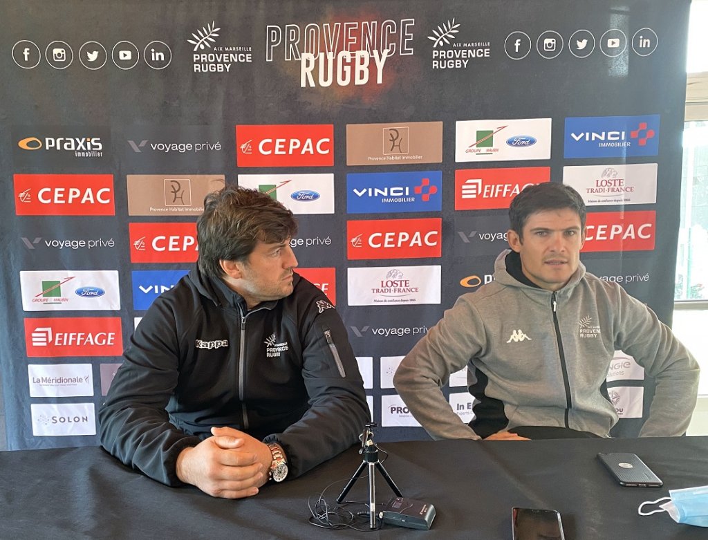 Charles Malet et Fabien Cibray au cours de la conférence de presse d’avant match qui s’est tenue mardi 13 octobre en milieu de journée. (Photo M.E.)