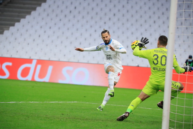 Profitant d’un centre de Florian Thauvin, Dario Benedetto double le score (Photo Laurent Saccomano/Wallis.fr)