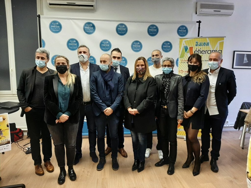 Les responsables de l'association Métierama et les partenaires du salon lors de la conférence de présentation de l'événement au Club de la presse à Marseille. (Photo Bruno Angelica)