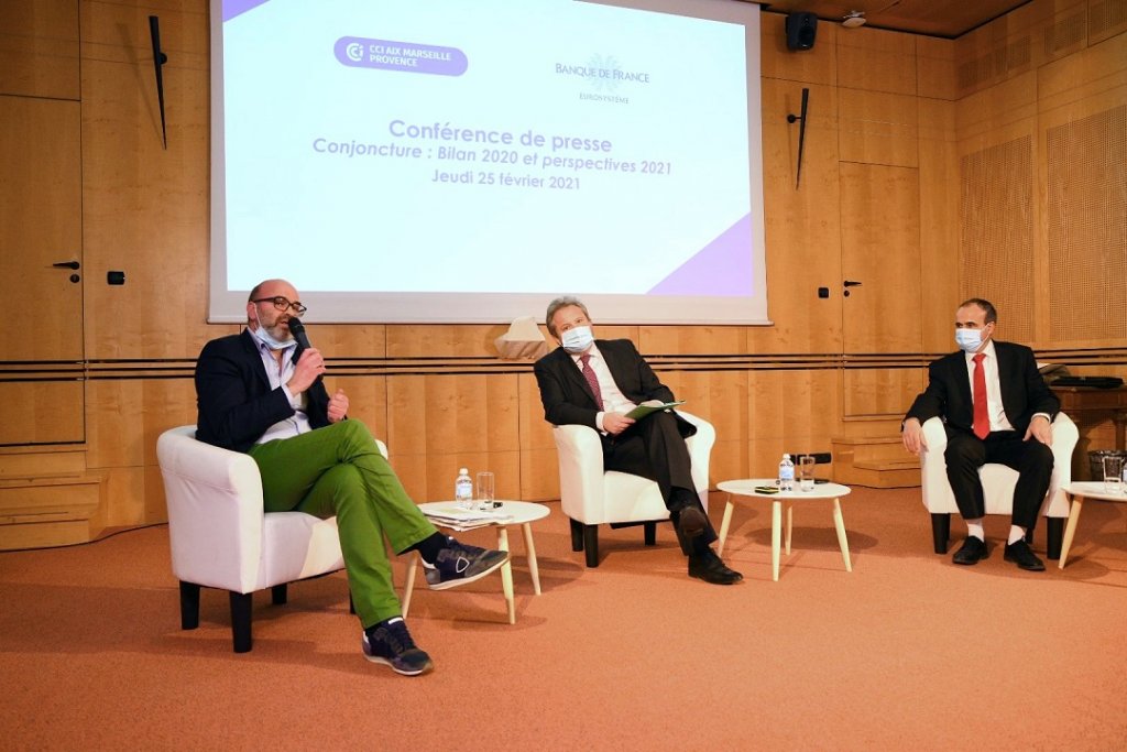 Maurice Wolff, vice-président de la CCIAMP, Jean-Christophe Ehrhardt, Directeur Régional de la Banque de France et Bernard Benitez, Adjoint au responsable des affaires régionales de la Banque de France © François Moura / CCIAMP