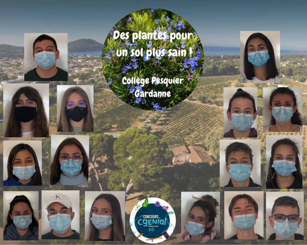 L'équipe du collège Pesquier à Gardanne lauréate du concours scientifique CGénial pour son projet "Des plantes pour un sol plus sain!" ©DR