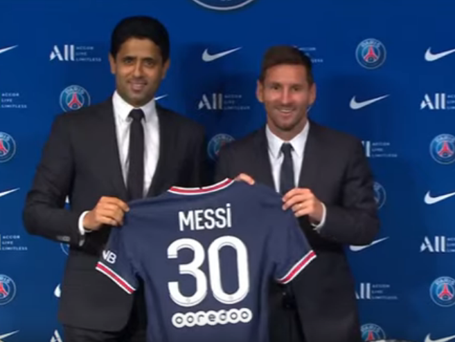 Nasser Al-Kahelaïfi et Lionel Messi (Capture d'écran)