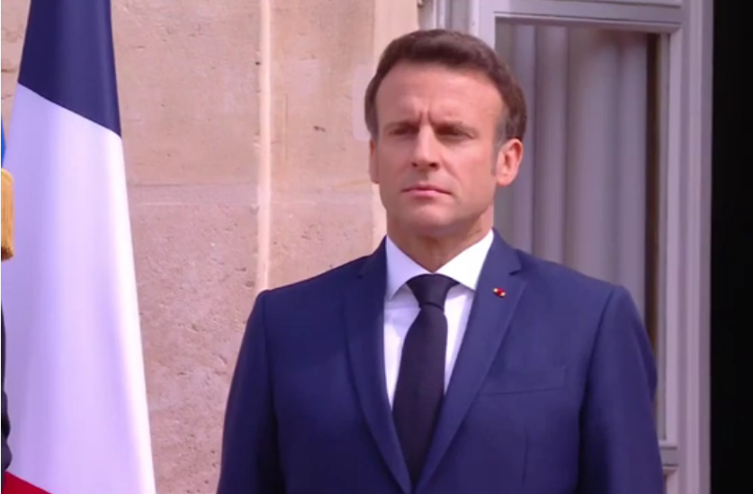 Emmanuel Macron à l'Elysée lors de la cérémonie d'investiture, ce samedi 7 mai 2022. (Photo capture D'écran)