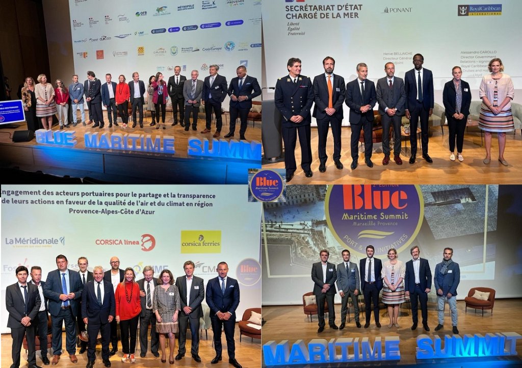 Hervé Berville, secrétaire d’Etat chargé de la Mer, et les armateurs opérant en mer Méditerranée ont signé la Charte Croisière Durable dans le cadre du Blue Maritime Summit à Marseille (Photos Joël Barcy)