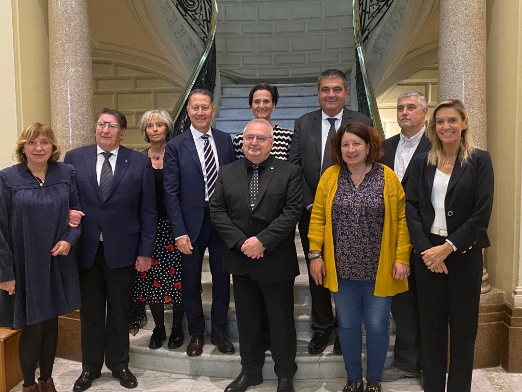 Francesca Facchini, Vice-Consul d’Italie à Nice, Enrico Lupi, Président de la CCI Riviere di Liguria-Imperia, Mauro Gola, Président de la CCI de Cunéo, Michel DESSUS, Président de la Chambre d’Agriculture des Alpes-Maritimes, Robert Maniere pour la Chambre de Métiers et de l’Artisanat et Jean-Pierre Savarino, Président de la CCI Nice Côte d’Azur ©CCINCA